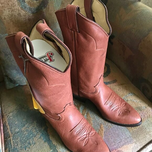 RARE! Mens 8 D Justin European Setter Brown ELK Vintage Cowboy Boots NEW IN BOX! - Picture 2 of 8